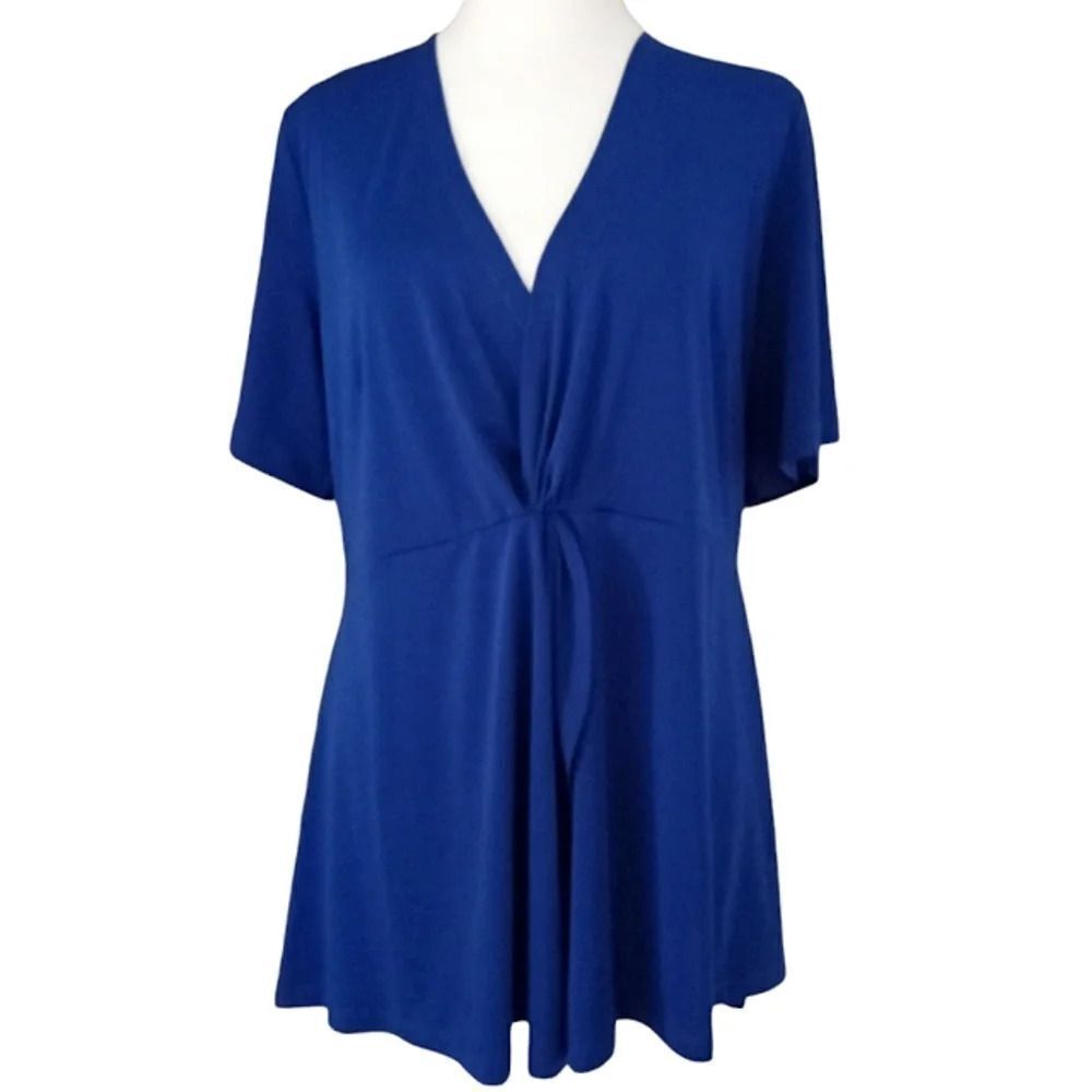 Eloquii Cobalt Blue Twist Front Drapey Stretchy Blouse Top Size 14